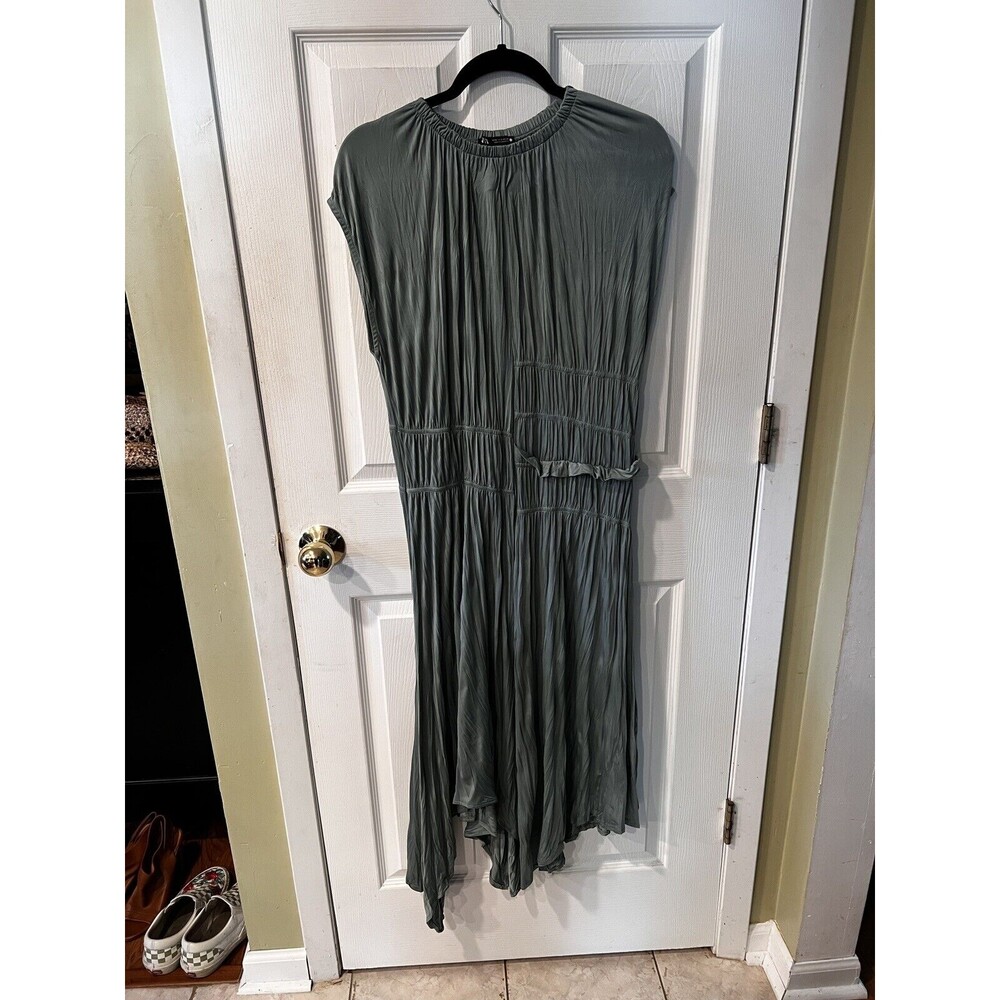 Zara Midi Dress Womens S Satin Wrinkle Effect Asymmetrical Hem Feminine Ethereal - Picture 9 of 9